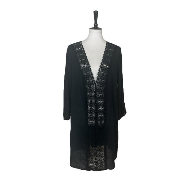 La Blanca Swim Coverup Black Gauze Lace Embroidery V-neck Women’s Size Large - Picture 1 of 11